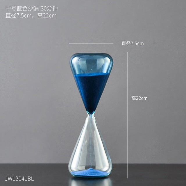 colored glass 15 minutes 30 minutes 60 minutes 5 minutes sand filled hourglass clock