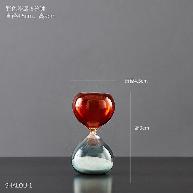 colored glass 15 minutes 30 minutes 60 minutes 5 minutes sand filled hourglass clock