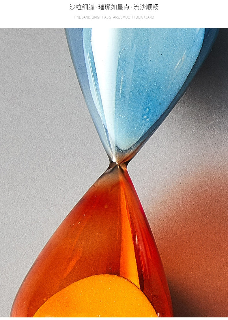 colored glass 15 minutes 30 minutes 60 minutes 5 minutes sand filled hourglass clock