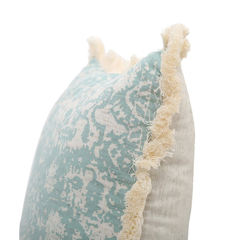 Vintage Blue Texture Pillow Cover with Tassles