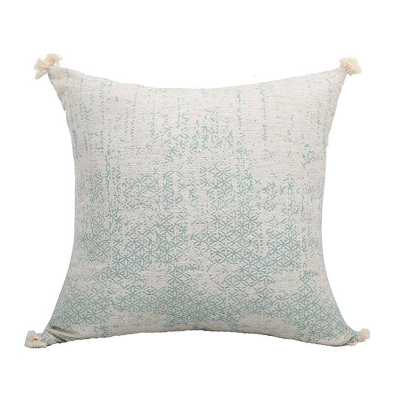 Vintage Blue Texture Pillow Cover with Tassles