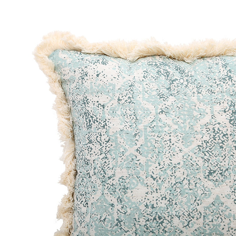 Vintage Blue Texture Pillow Cover with Tassles