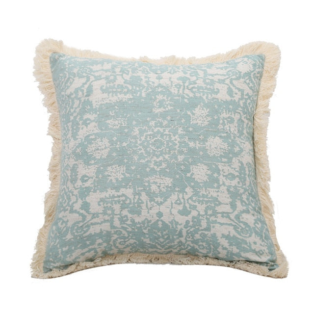 Vintage Blue Texture Pillow Cover with Tassles