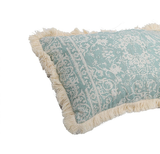 Vintage Blue Texture Pillow Cover with Tassles