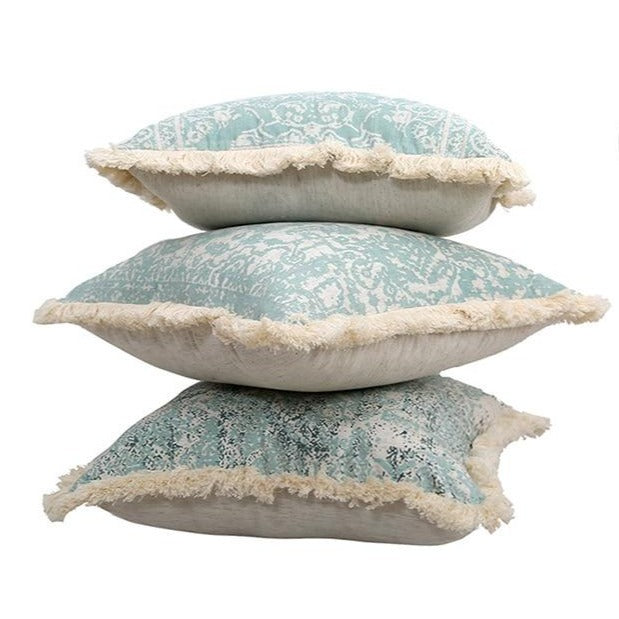 Vintage Blue Texture Pillow Cover with Tassles