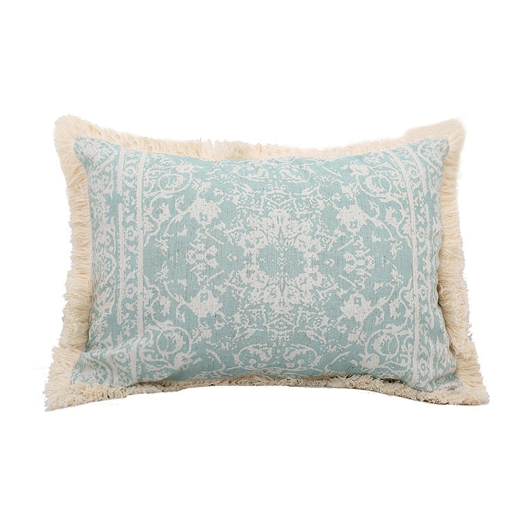 Vintage Blue Texture Pillow Cover with Tassles