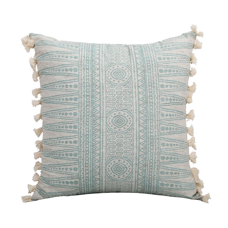 Vintage Blue Texture Pillow Cover with Tassles