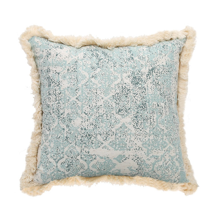 Vintage Blue Texture Pillow Cover with Tassles