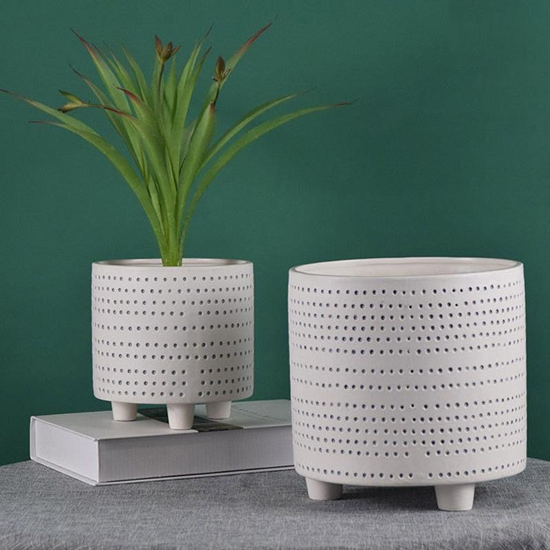 creative round white ceramic flowerpot planter