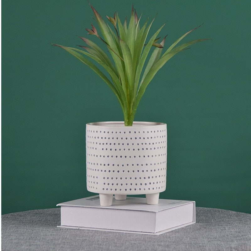 creative round white ceramic flowerpot planter