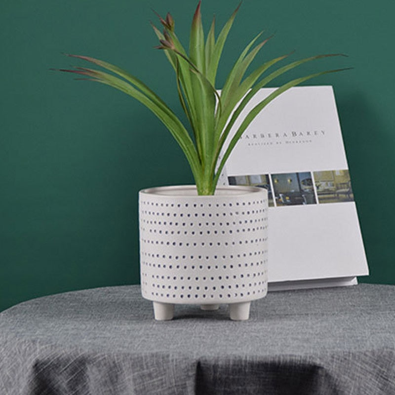 creative round white ceramic flowerpot planter