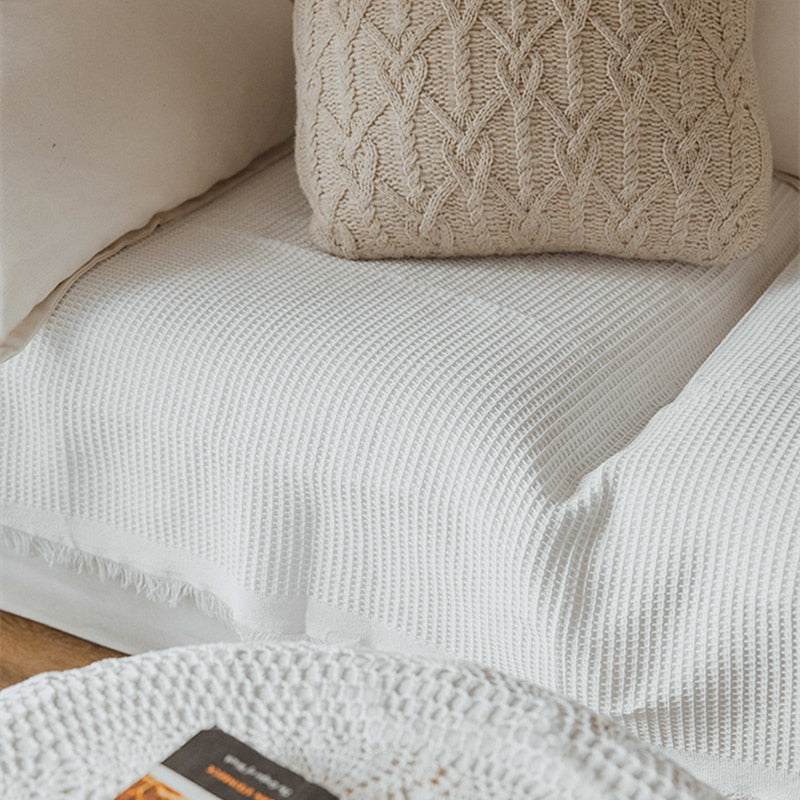 rectangle embroidered cotton weaved white summer blanket