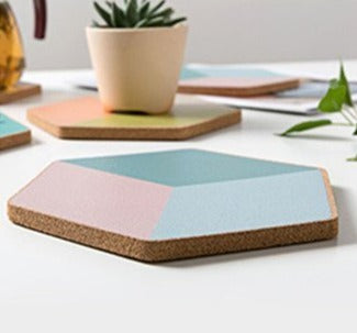 Geo Pastel Wood Cork Coasters & Placemats