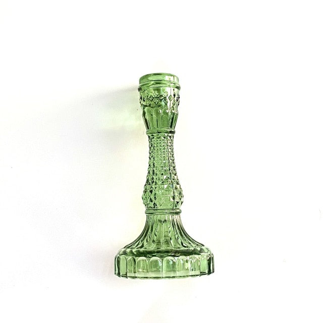 vintage embossed texture glass green candle holder