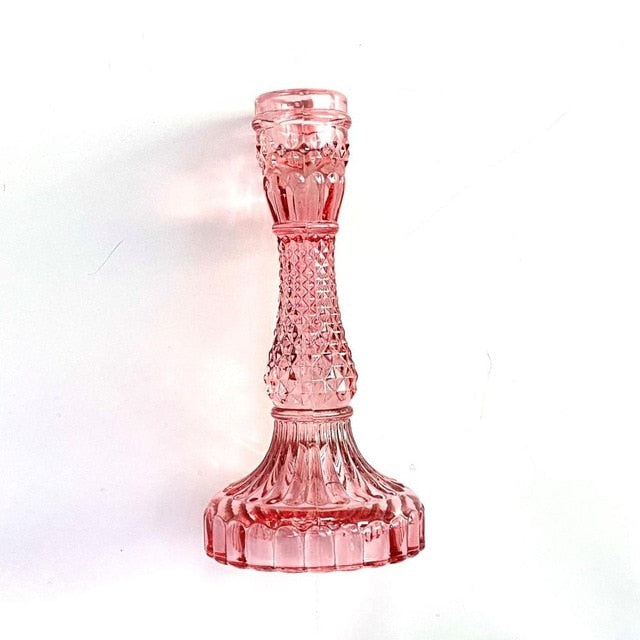 vintage embossed texture glass pink candle holder