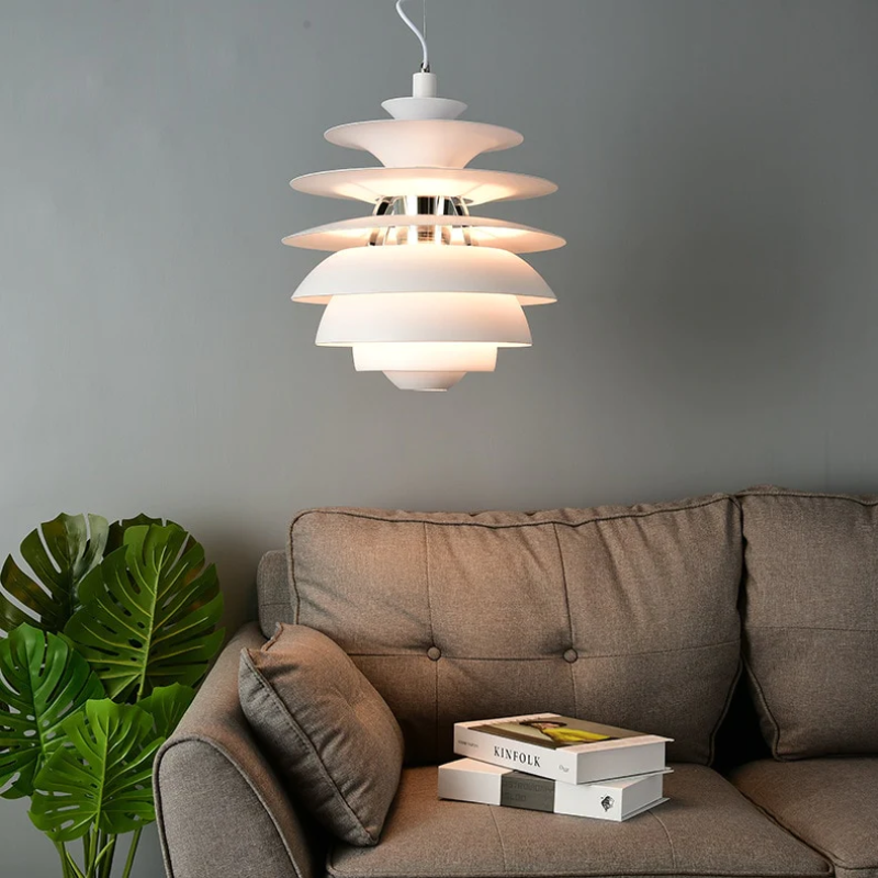 flat sphere snow ball metal white LED ceiling pendant light