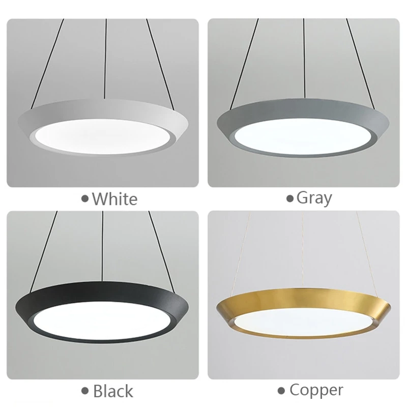 flat round white black grey gold LED hanging ceiling pendant light