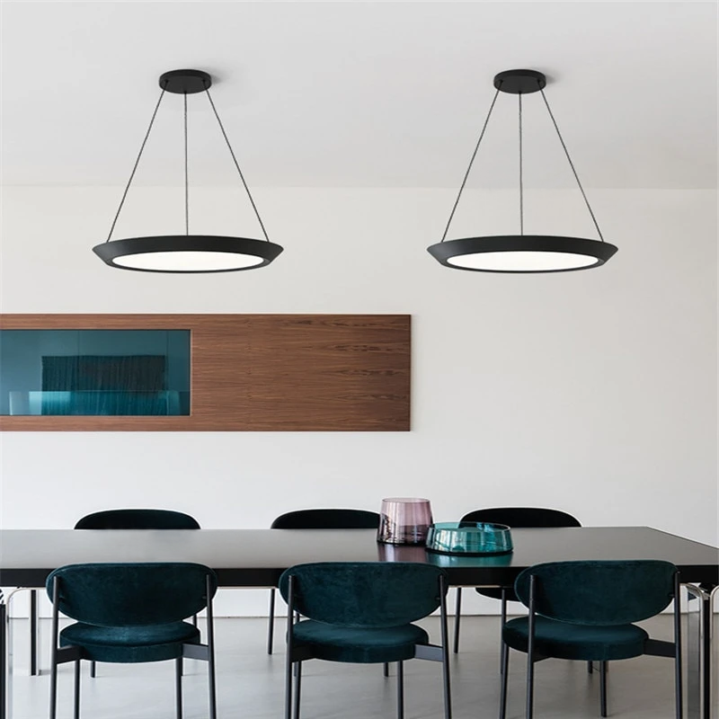 flat round black LED hanging ceiling pendant light