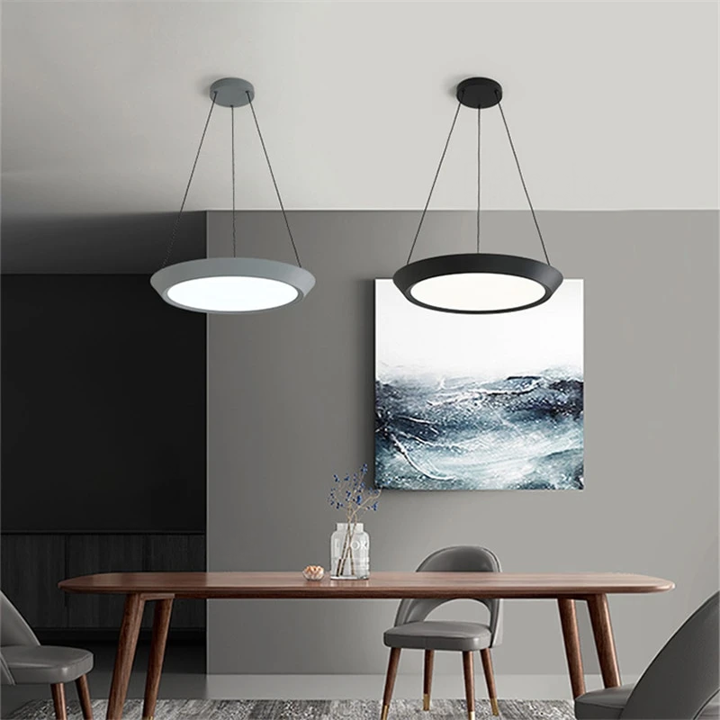 flat round grey black LED hanging ceiling pendant light