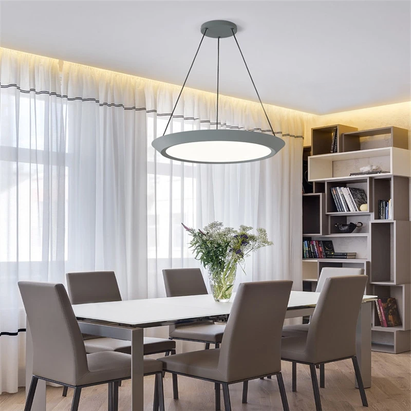 flat round grey LED hanging ceiling pendant light