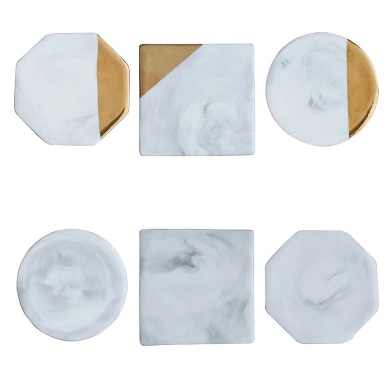 Ceramic Marble Geometric Gold Plated Heat Insulated Waterproof Coaster