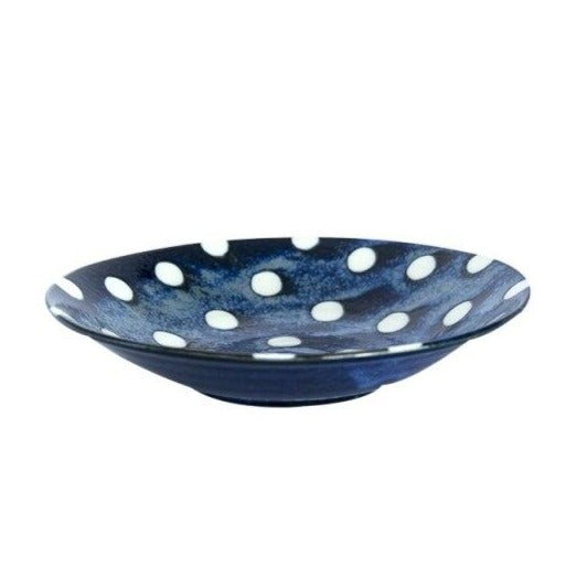 Round Blue Geometric Pattern Dish Japanese handmade ceramic blue white polka dot