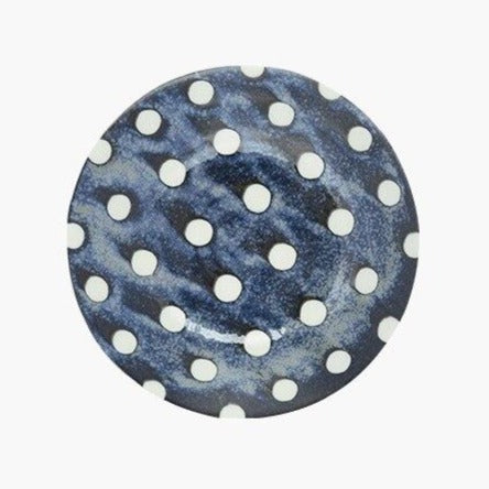 Round Blue Geometric Pattern Dish Japanese handmade ceramic blue white polka dot