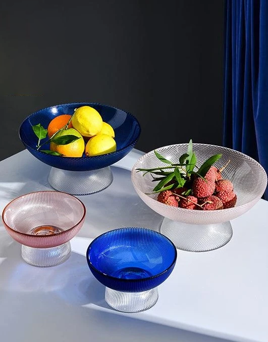 round Textured Glass  with Geometric shapes  hand blown glass bowl