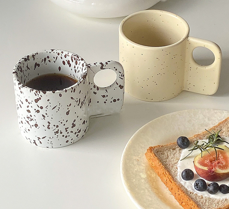 rounded splashed ink ceramic mug with handle