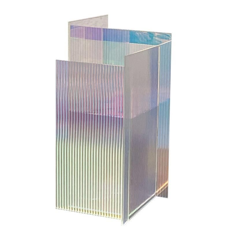 elongated rectangle engraved line texture transparent multicolor acrylic flower vase