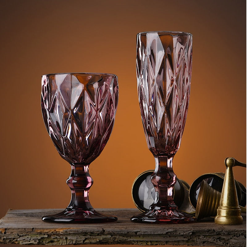 cylinder round embossed redish wine glass