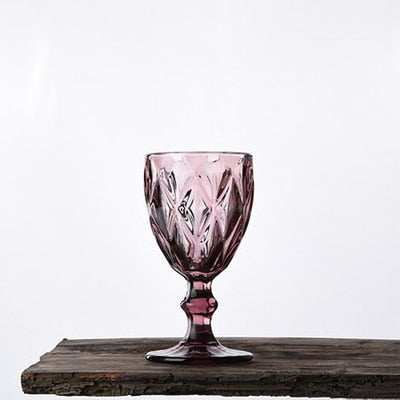 cylinder round embossed redish wine glass