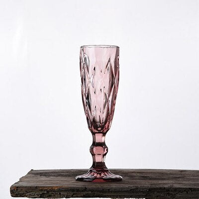 cylinder round embossed redish wine glass