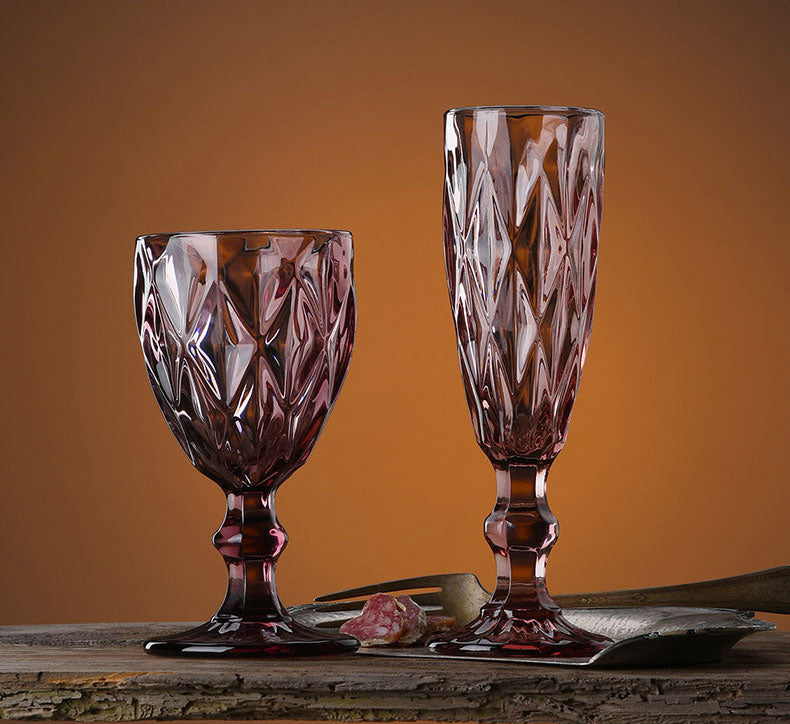 cylinder round embossed redish wine glass