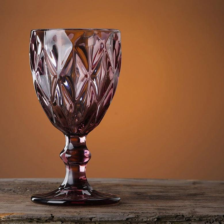 cylinder round embossed redish wine glass