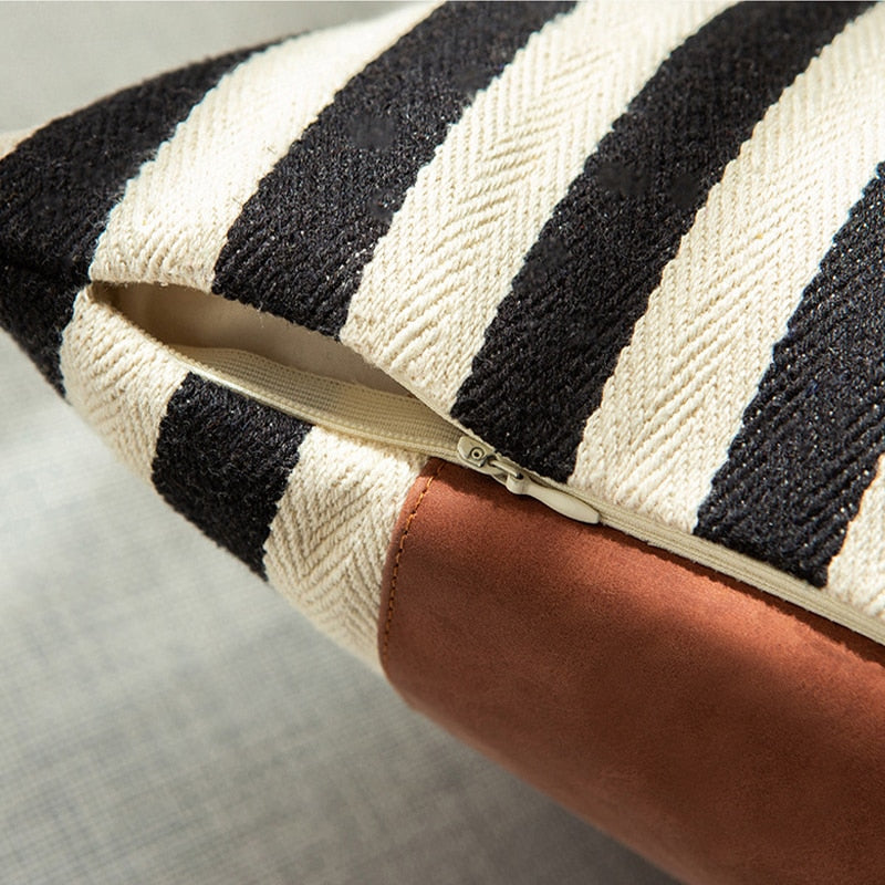 Faux Leather & Canvas Stripe Pillow Covers