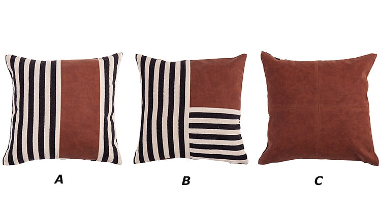 Faux Leather & Canvas Stripe Pillow Covers