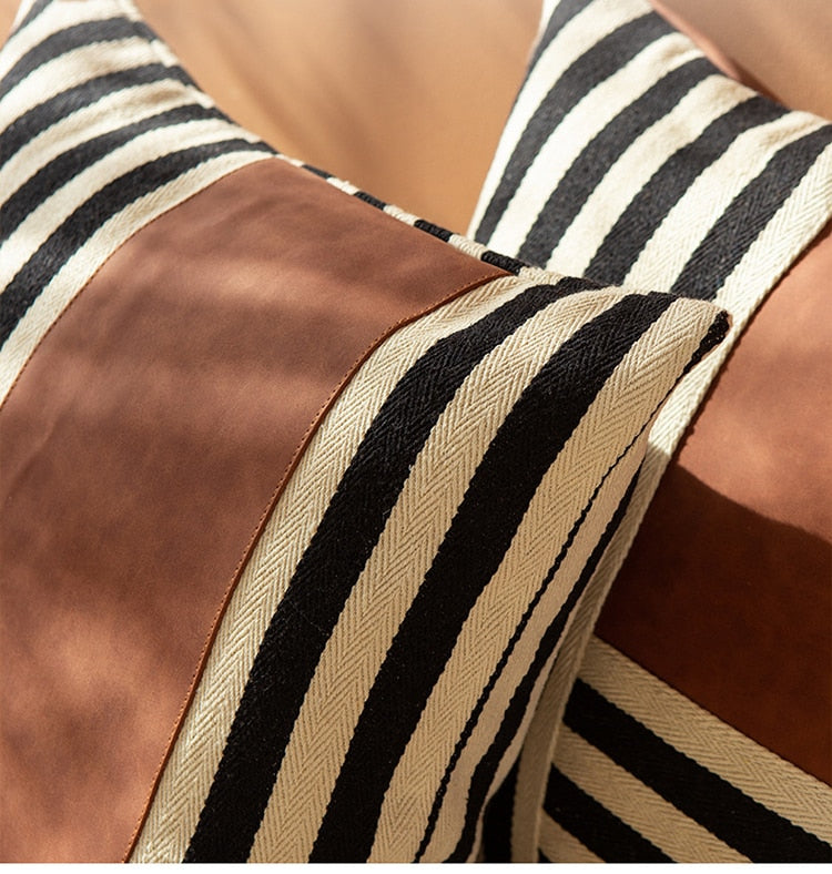 Faux Leather & Canvas Stripe Pillow Covers