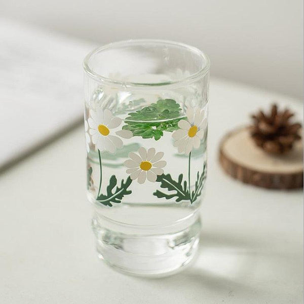 Round Floral Design Drinking Glass