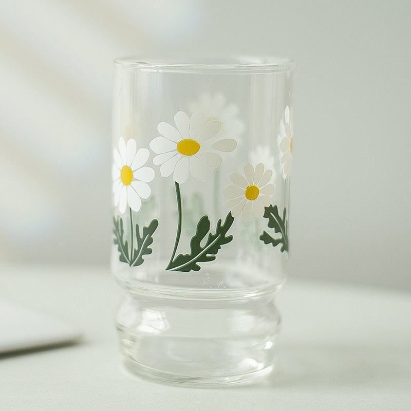 Round Floral Design Drinking Glass