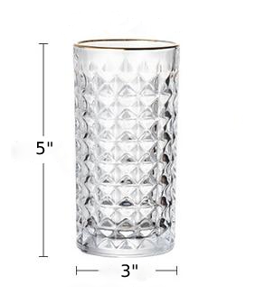 diamond textured pattern lead-free round glass cup gold mouth trimmings