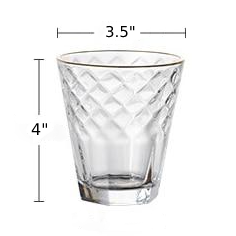 diamond textured pattern lead-free round glass cup gold mouth trimmings