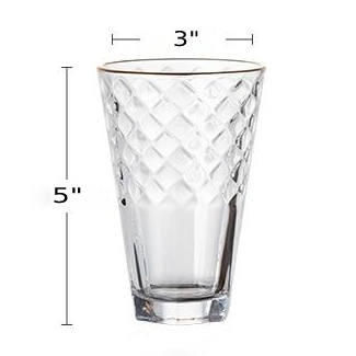 diamond textured pattern lead-free round glass cup gold mouth trimming