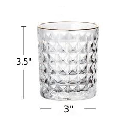 diamond textured pattern lead-free round glass cup gold mouth trimmings