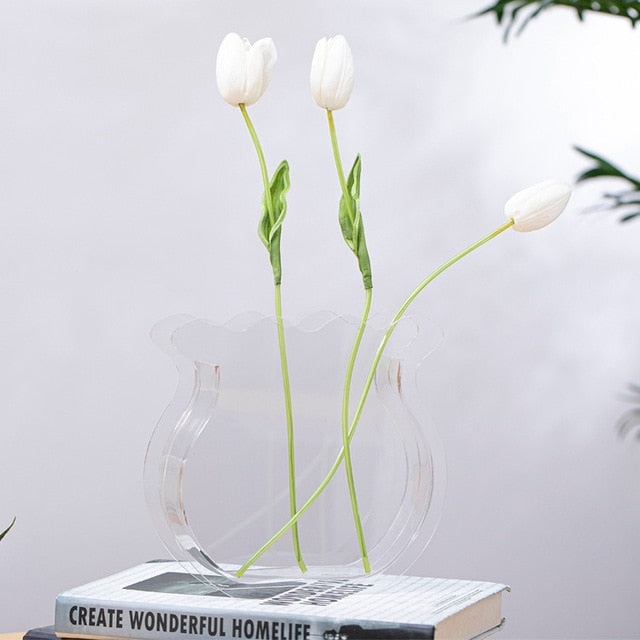 transparent multicolor hydroponic acrylic basket shape flower vase