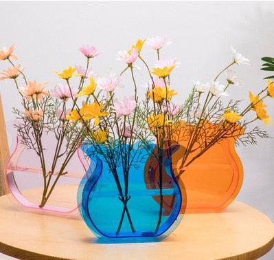 transparent multicolor hydroponic acrylic basket shape flower vase