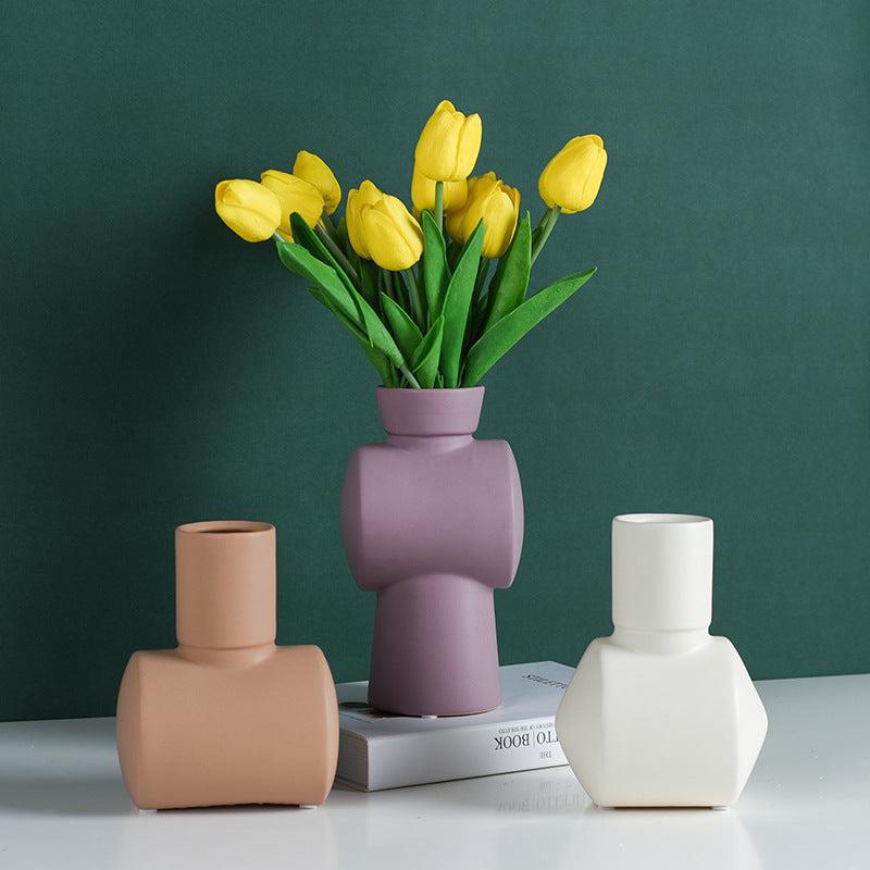 Decorative Ceramic Vase for Dried Flower Home Arrangement Lilac Nude White Modern Abstract Shapes