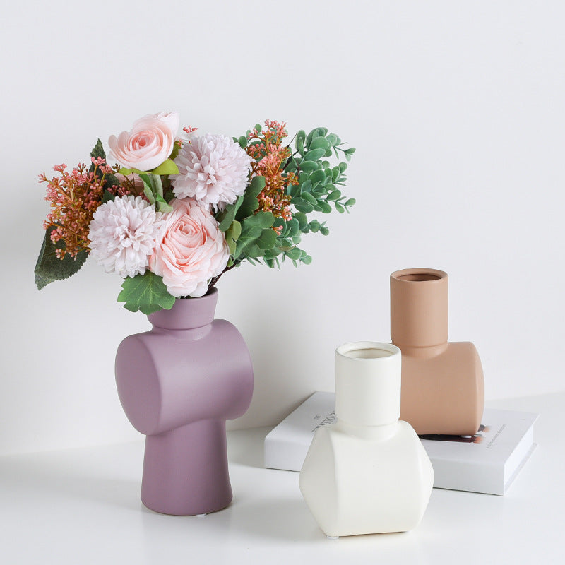 Decorative Ceramic Vase for Dried Flower Home Arrangement Lilac Nude White Modern Abstract Shapes