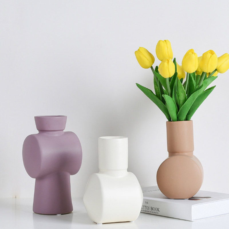 Decorative Ceramic Vase for Dried Flower Home Arrangement Lilac Nude White Modern Abstract Shapes