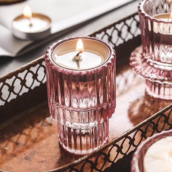 Round Pink Transparent Candle Glass